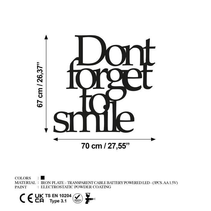 Wallity Dont Forget To Smile 183 Escultura de Pared Negra